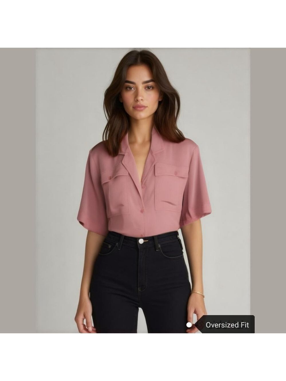 Vintage 80s Safari Style Silky Pink Blouse